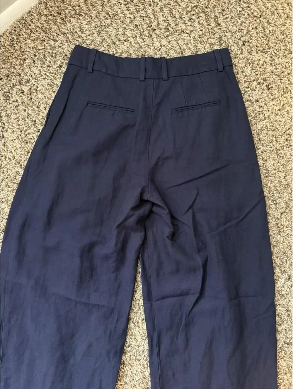 Aritzia Babaton Linen Blend Navy Blue Wide Leg Dress Pants Women’s Size 0